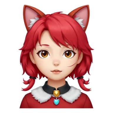 very cute anime cat-girl with cat ears, red blowing hair sticker