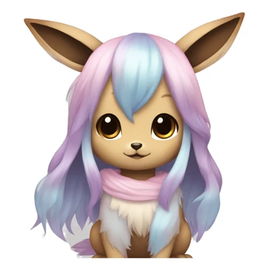 Kawaii Shiny Pastel Eevee with dark brown long emo hair covering her eyes Full Body sticker