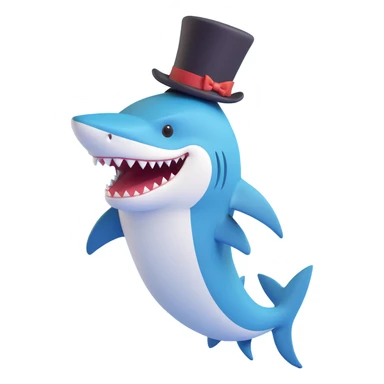 stylized shark with a tall top hat, whimsical look sticker