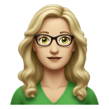 Middle aged white woman long  dark blonde hair green eyes with glasses  sticker