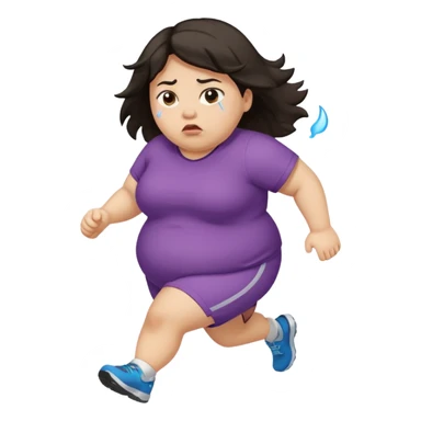 Sad fat girl running dark hair sticker