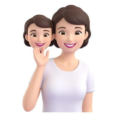 memoji-style lady with short dark brown hair, big smile sticker