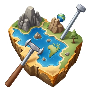 An icon featuring a rock hammer, a geological map, and layers of Earth’s crust, symbolizing geology. The design includes mineral samples, fossils, and tectonic plates, representing the study of Earth’s structure and natural processes. Transparent background highlights geological exploration sticker