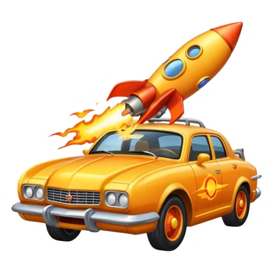car with a rocket engine on the trunk with fire coming out of it sticker