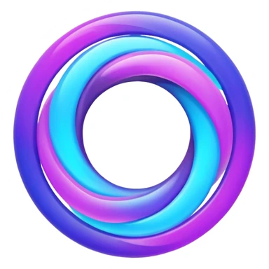 Futuristic retry symbol for a game: glowing circular energy ring with a rotating neon core, vibrant blue and violet Virtuosa colors, smooth soft shapes like a friendly floating orb, dynamic swirl effect suggesting a restart. Playful, modern, high-tech. No text. Full background. sticker