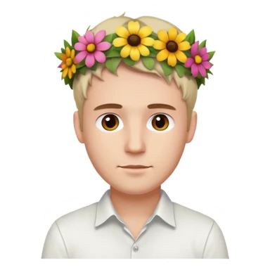 Man with flower crown and white shirt, half body sticker