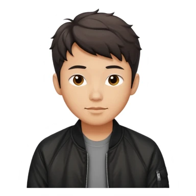 Handsome Asian guy wavy short hair, dressed cool in black bomber jacket, demure but with a smirk  sticker