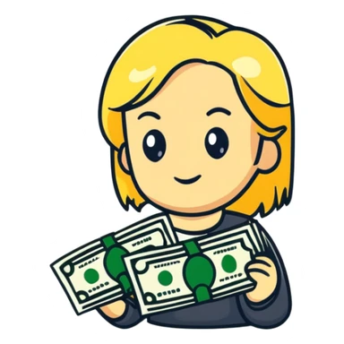 blonde girl with cash sticker