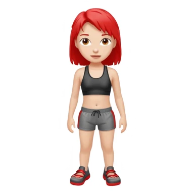 girl with wet hair and black sports bra and grey shorts is wearing red crocs  sticker
