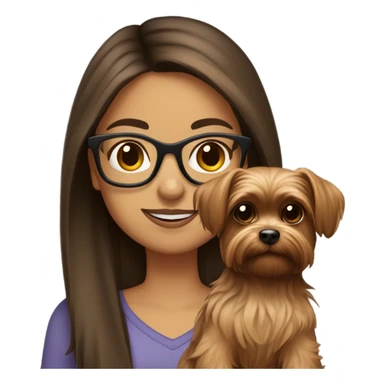 Hispanic, straight long Brown hair, girl with glasses holding tan yorkie dog sticker