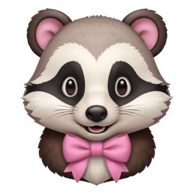 smiling badger, bust up, wearing a pink bow sticker