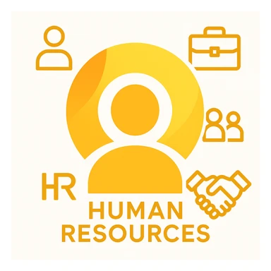 Create a minimalistic, abstract logo design with a dominant orange-yellow color palette. Place the Volio logo from the reference image at the center as the main visual element. Integrate modern, symbolic icons representing Human Resources, such as a person, a group of people, a handshake, or a briefcase, in a clean and balanced layout. The design should be futuristic, tech-style, and high contrast against a white background. Keep the overall composition simple, professional, and visually striking. sticker