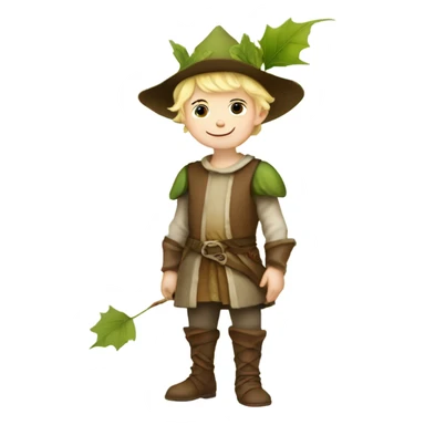 whimsical fairytale medieval pale boy who is tiny and wearing a leaf hat and big boots sticker