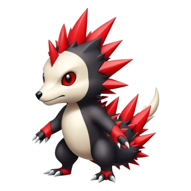 Cute cool black red white animal hybrid Fakemon full body, detailed, spiky, edgy sticker