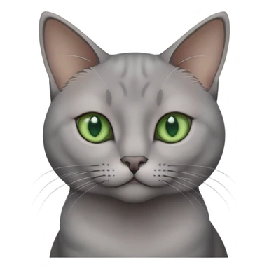 Elegant gray cat with smooth fur, large green eyes, serene expression, sitting facing camera sticker