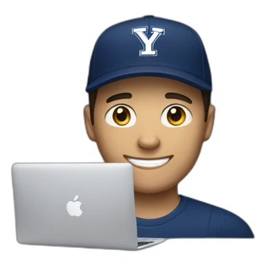 Caucasian guy with dark short hair wearing a Yale university hat holding a soccer ball and a MacBook computer sticker