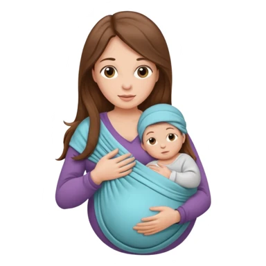 Pregnancy babywearing mom with long brown hair and fair skin with a baby and wrap  sticker