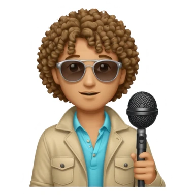 curly haired man with summer clothes and sun glasses holding microphone sticker