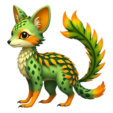 Feral Rare Fantasy vibrant tropical Vernid-Trico-species-creature by LiLaiRa, random markings, tufted tail, tufted ears, full body sticker