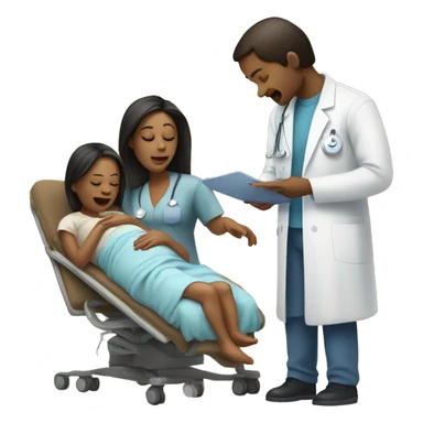 a woman gives birth and doctors stand nearby sticker