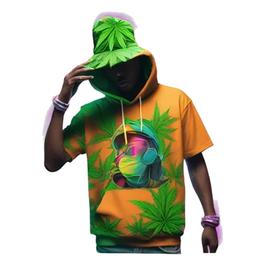Hemp leaves Multicoloured neon person smoking wearing hoodie dancing hip hop bucket hat tropical Skater fashion aesthetic baggy clothes graphic t shirt 420 sticker