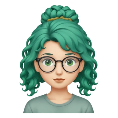 cabelo encaracolado longo, azul, óculos, olhos verdes, raça branca, penteado topo cabeça sticker