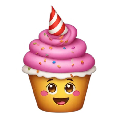 Happy cupcake wearing a birthday hat sticker