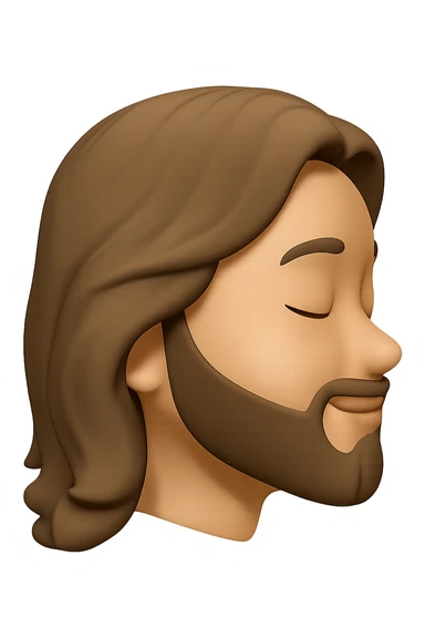 Edit the image to depict Jesus head in side profile view with closed eyes and a gentle smile. The style should resemble Apple emoji style with a 3D look and soft shading, on a transparent background. sticker