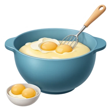 baking preperation with mixing bowl with uncracked eggs and butter sticker