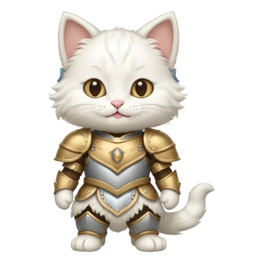 baby white cat in armor, full body, smile sticker