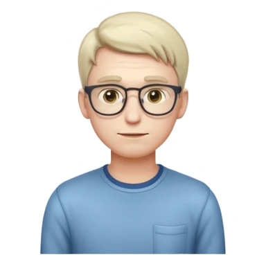 A realistic adult male character with pale skin, soft features, slightly shy expression, slim build, subtle blushing, wearing casual nerdy clothes, standing timidly, styled in a mature, clean, semi-realistic emoji style with soft shading, readable at small icon size sticker