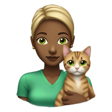 Young black woman with tabby cat with green eyes sticker