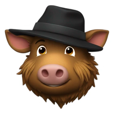 fullface wild tired brown boar with stubble in a black jacket and a black winter hat sticker