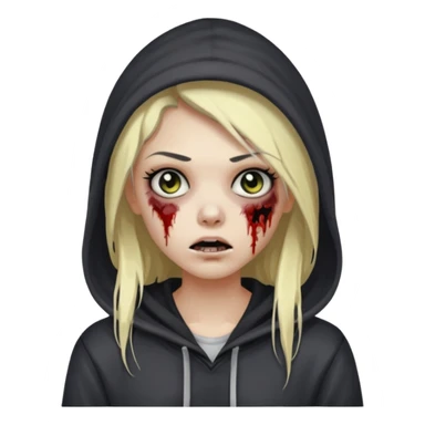Draw a zombie girl with dark black hair with blonde highlights, long hair, and a hoodie. sticker
