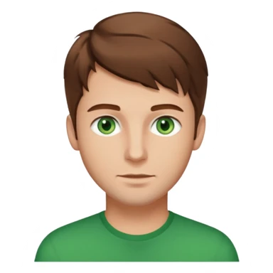 young man with brown hair that goes really high up, green eyes wide open sticker