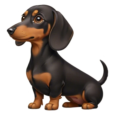 Cinematic Noble blablack and tanck and tan Dachshund Portrait Emoji, Poised and regal, with a long, low-slung build and a smooth, well-groomed black and tan coat, deep-set soulful brown eyes, Simplified yet sharp and sophisticated features, highly detailed, glowing with a soft, dignified glow, high shine, intelligent and determined, stylized with an air of charm, focused and attentive, soft glowing outline, capturing the essence of a watchful and confident companion, so majestic it feels as though it could slide out of the screen with effortless authority! sticker