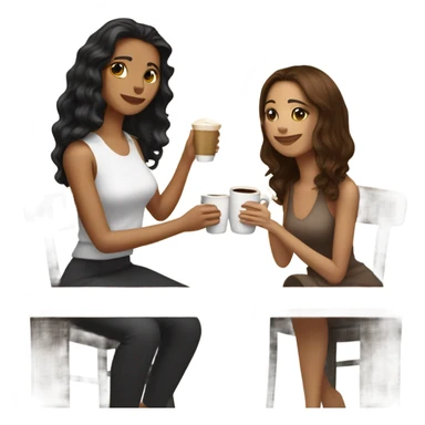 puerto rican woman light skin with shoulder-length, wavy, brown hair drinking latte with Italian woman with black, straight hair drinking espresso at table sticker