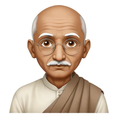 Cinematic Realistic Mahatma Gandhi Portrait Emoji, depicted as a humble, wise leader in simple attire with a serene determined expression, rendered with soft textures and warm natural lighting that captures his peaceful yet resolute spirit. sticker