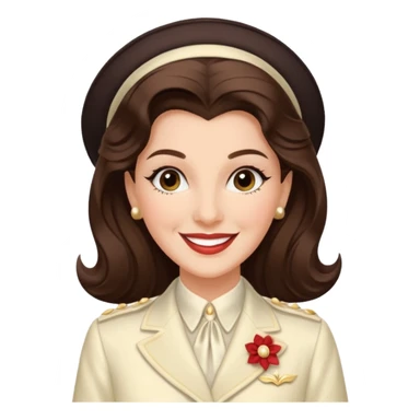 Maxene Andrews from The Andrews Sisters with long dark brown hair, ivory outfit sticker