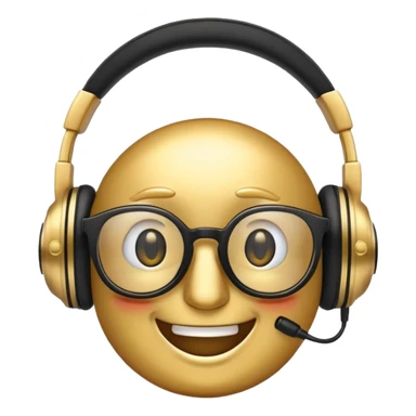 Emoji of glasses, with golden smile and headphone sticker