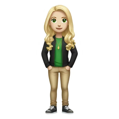 skinny pretty long blonde girl slanted green eyes gold jewlery light skin black shirt sticker