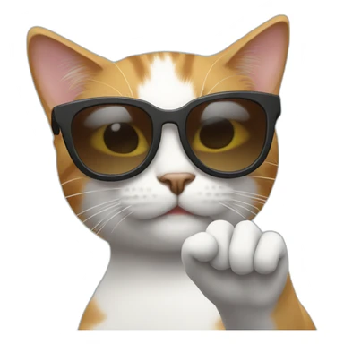 Cat wearing sunglasses and her hand raising like button sticker
