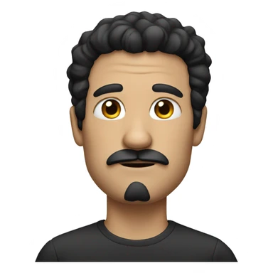 A white man with black hair and a square mustache sticker