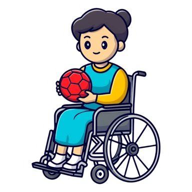 woman in wheelchair with football sticker