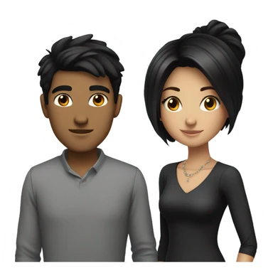 A young, English couple, the male taller with black hair, the woman slightly shorter with black hair and slightly emo sticker