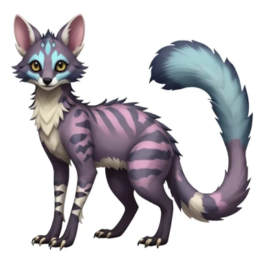 Feral Rare Fantasy dark pastel Vernid-Sergal-Genet-Trico-species by LiLaiRa, random markings, tufted tail, tufted ears, full body sticker