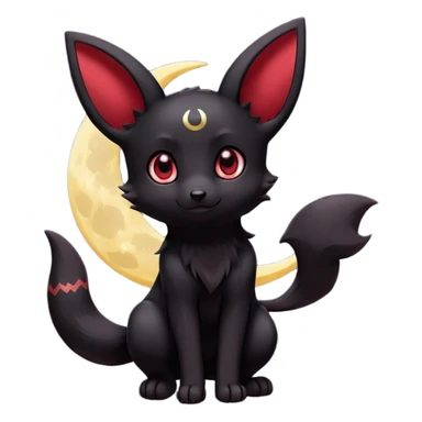 Kawaii Umbreon dark type Pokémon, full body, crescent moon behind subject, crimson colored eyes sticker