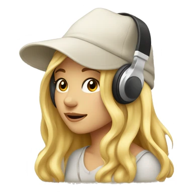 Blond girl listening to music with a hat  sticker