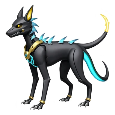 futuristic Skeleton-Cyborg-Manectric-Electrike-Houndoom-Umbreon-Marowak-Draco-Fakémon-hybrid-creature (full body), 4 legs sticker