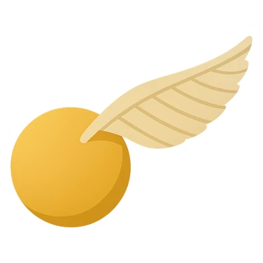 Golden Snitch, cute and simple, no outlines, color filled style. Side view, wings extended back in motion, wings with strong shadows and visible texture, no background. sticker